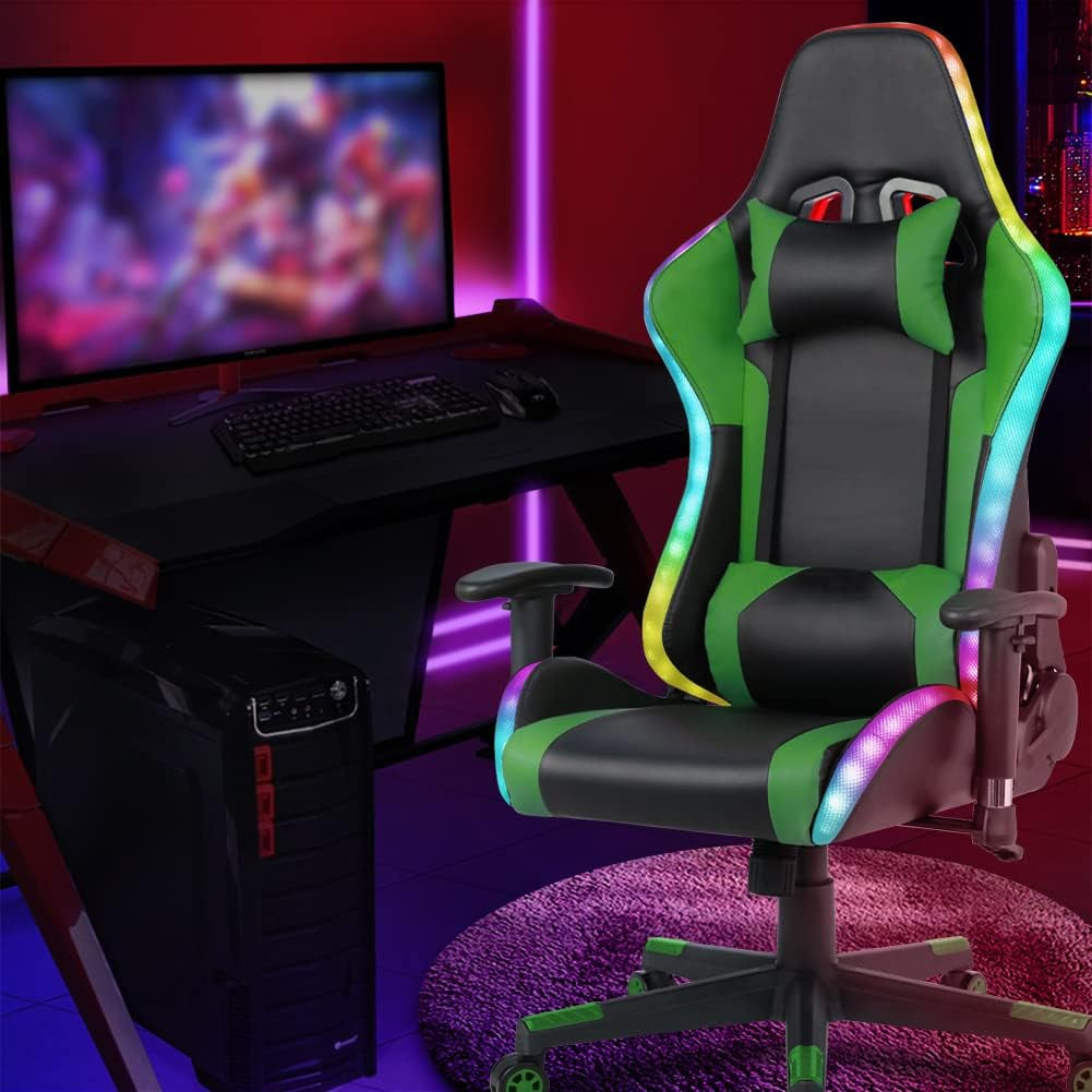 Level Up Your Gaming Setup! 🎮✨ Check Out This RGB LED Gaming Chair with Built-in Speakers, Perfect for Epic Gaming Sessions! 🪑💚 #GamingChair #GamerLife