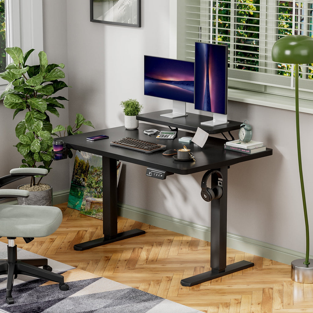47" Wide Home Office Electric Height Adjustable Standing Desk Lifting Range 28~46" Computer Desk with Monitor Stand,Black