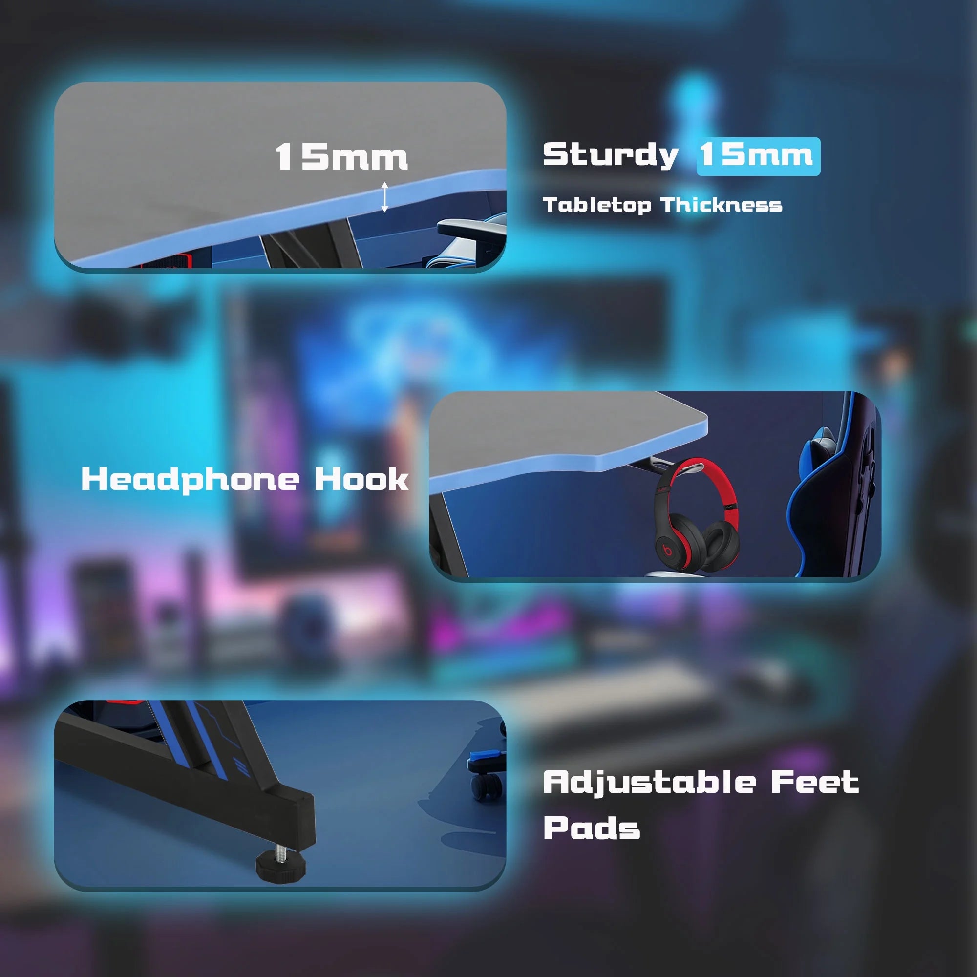 Level up your gaming setup with this cool Blue Z Shaped Desk featuring a handy headphone hook! 🎮💙 #GamingDesk #SetupGoals