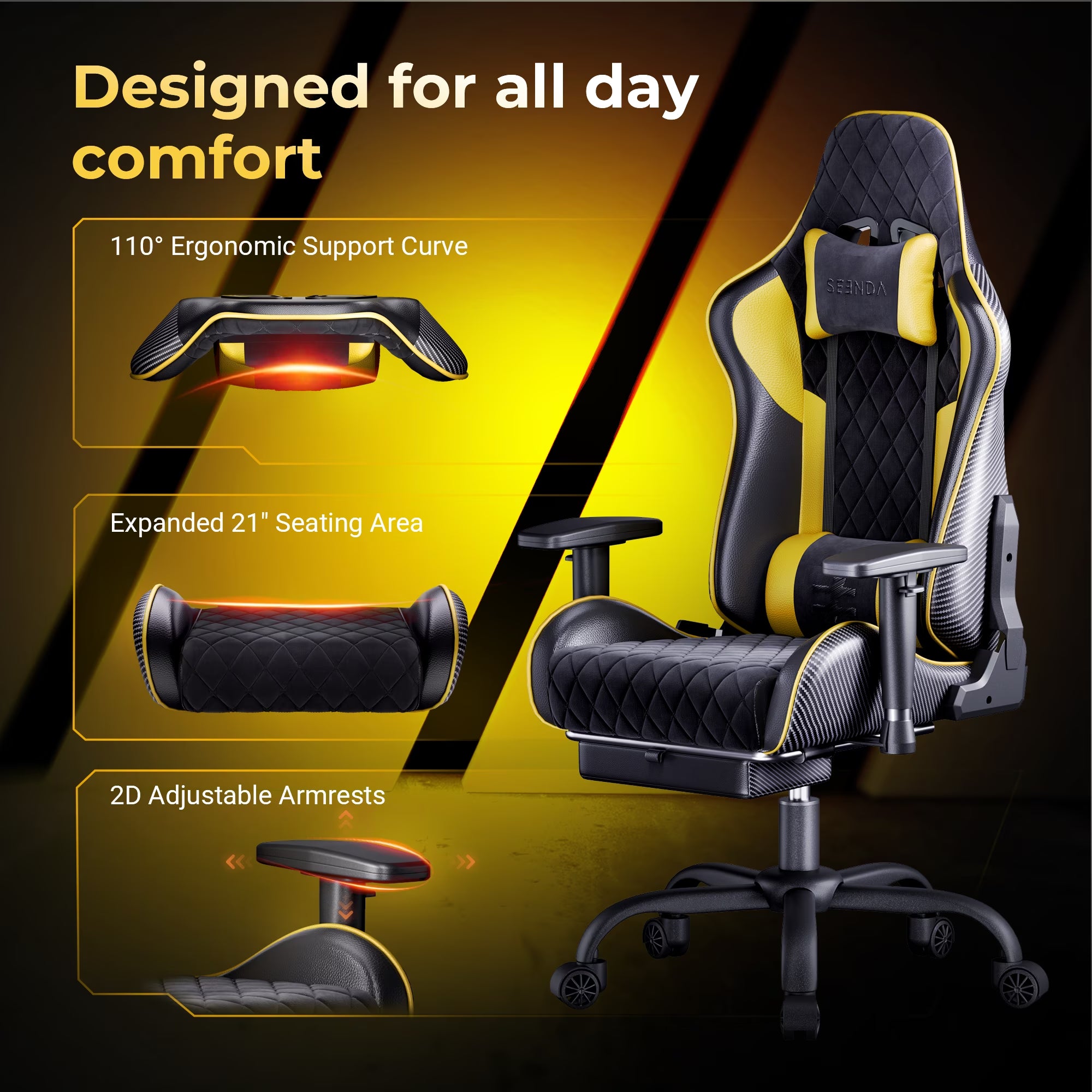 Gcpro-10 Big and Tall Gaming Chair, All-In-One Comfort Featuring a Retractable Footrest, High-Back Ergonomic Design, and Fully Adjustable Lumbar & Head Support