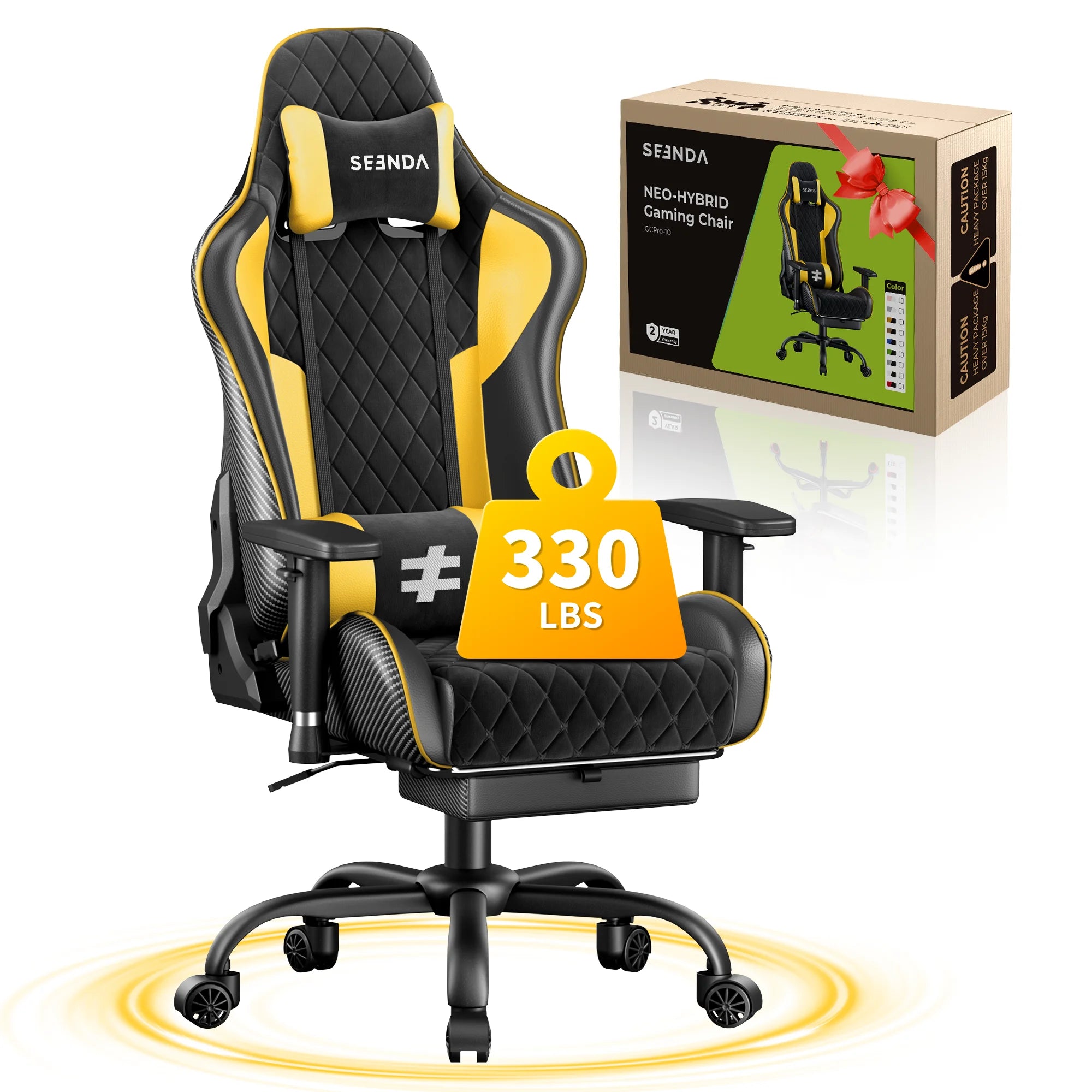 Gcpro-10 Big and Tall Gaming Chair, All-In-One Comfort Featuring a Retractable Footrest, High-Back Ergonomic Design, and Fully Adjustable Lumbar & Head Support