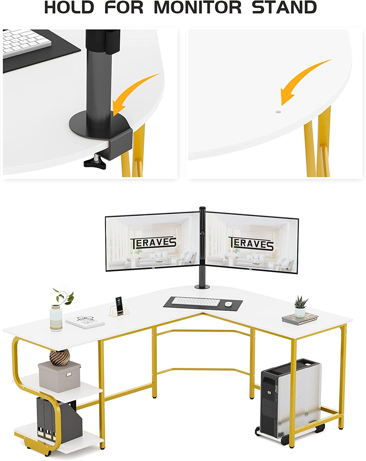 Reversible L Shaped Desk with Large Surface, 69 Inch Sturdy Corner Desk with Storage Shelves, Premium Office Computer Desk Workstation for Home Office Gaming