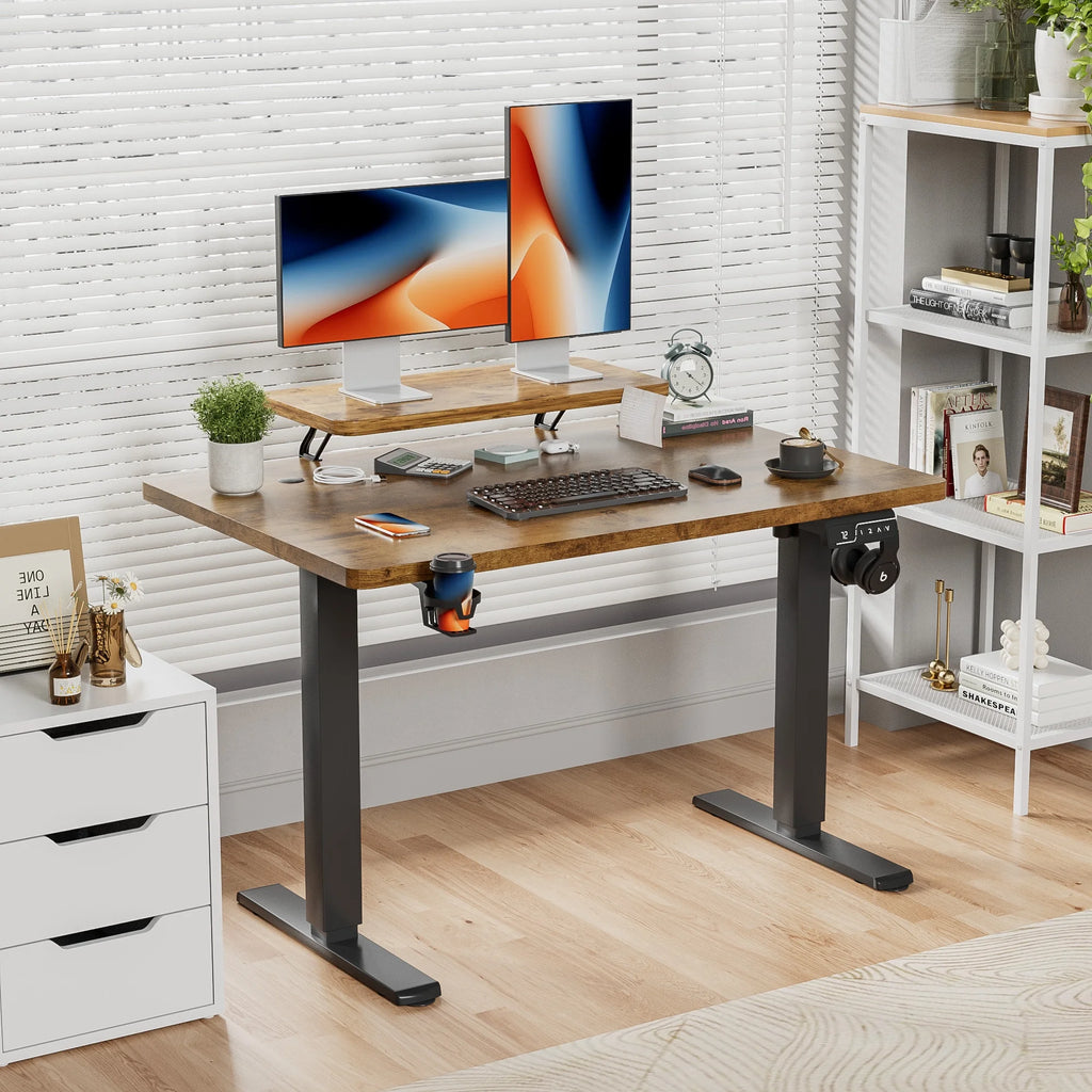 47" Wide Home Office Electric Height Adjustable Standing Desk Lifting Range 28~46" Computer Desk with Monitor Stand,Brown