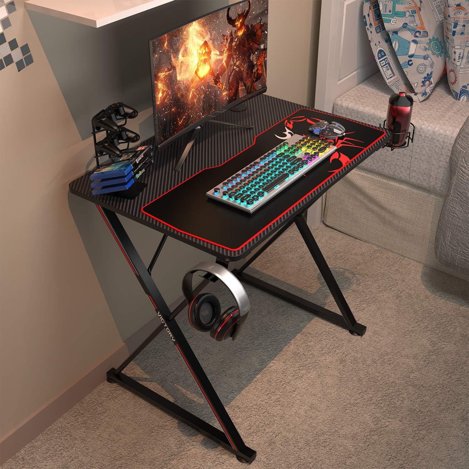 Level up your gaming setup with our sleek 31" X-Shaped Gaming Desk! Perfect for small spaces, it features a handle rack, cup holder, and headphone hook. Get yours in black! 🎮🖤 #GamingDesk #GamerLife