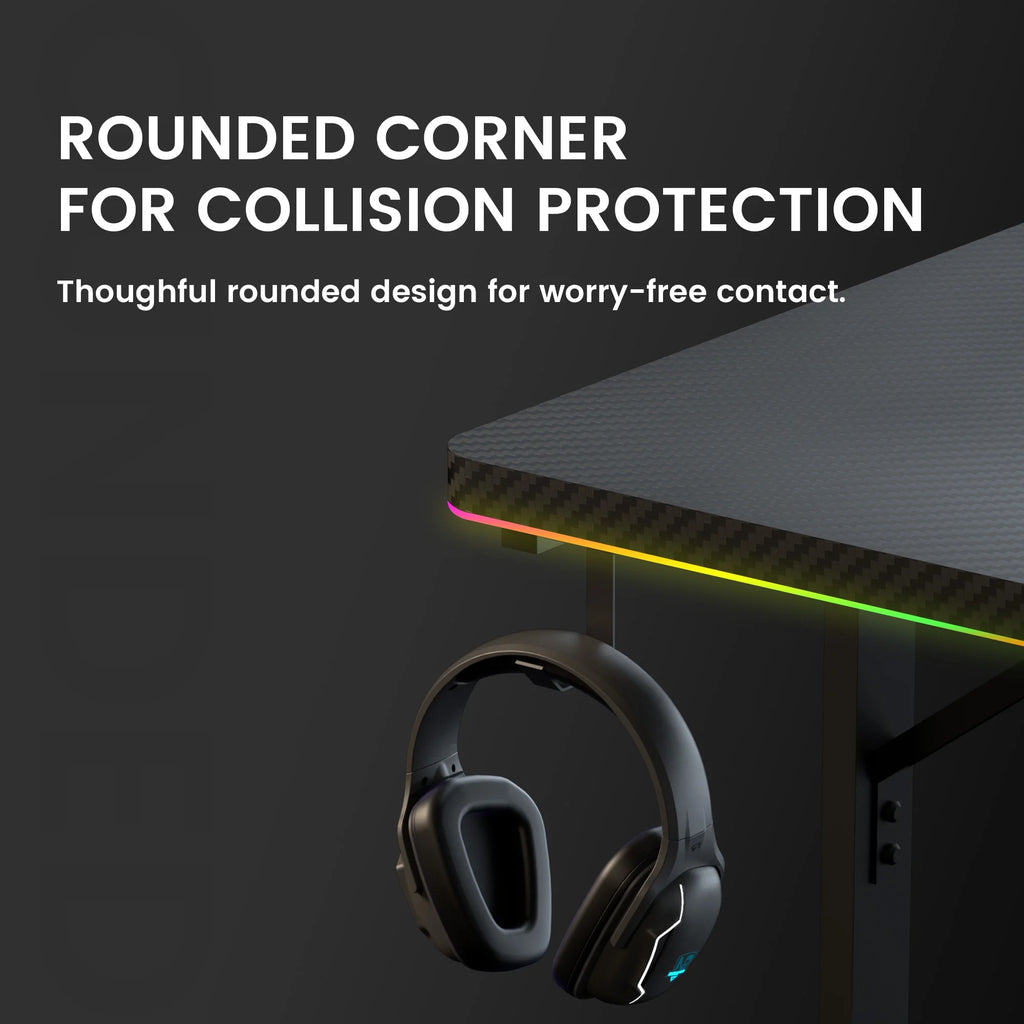 GTRACING 55" Large RGB Sturdy Gaming Desk with Mouse Pad T-Shaped Office Chair Computer Desk Spacious Work Surface Table, Black