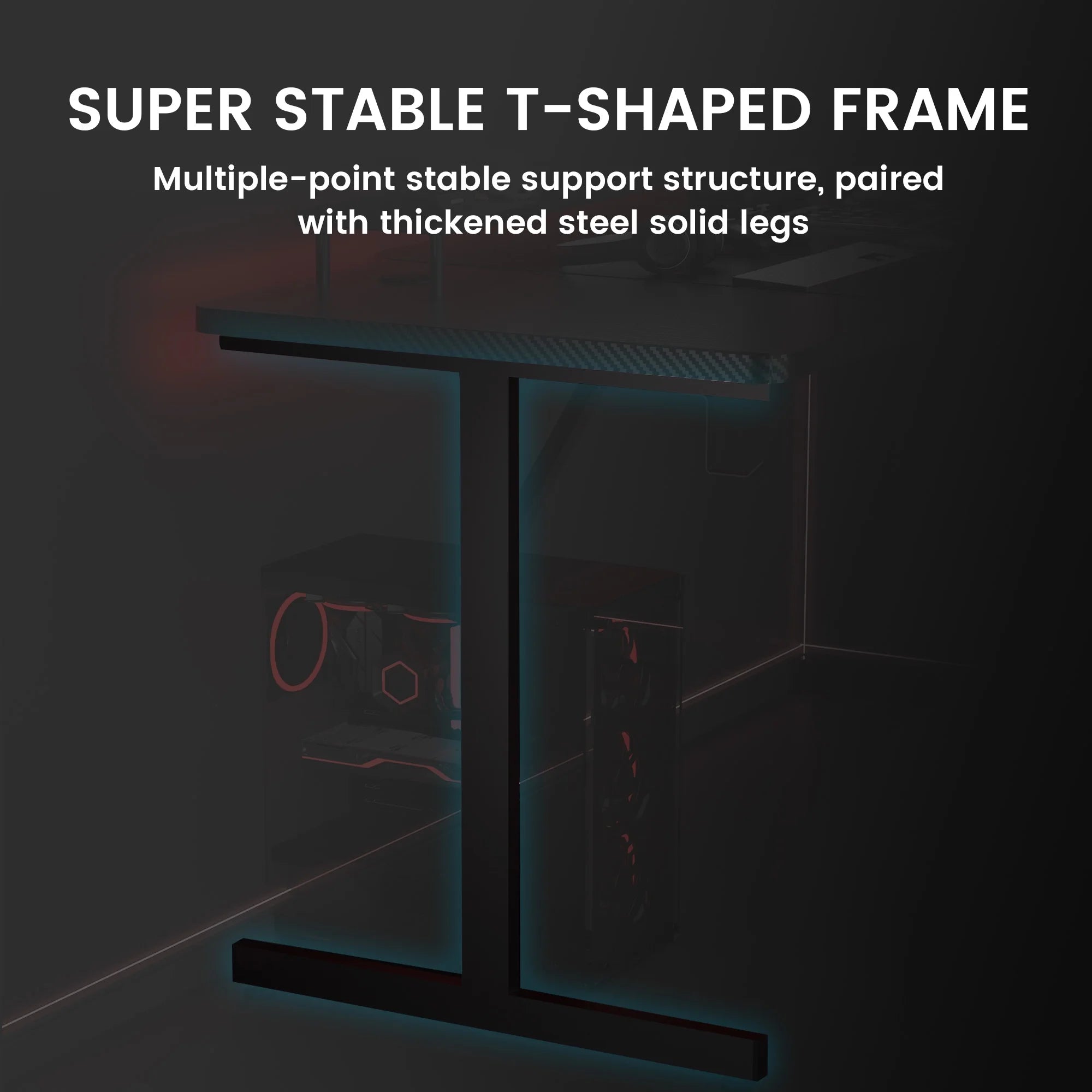 GTRACING 55" Large RGB Sturdy Gaming Desk with Mouse Pad T-Shaped Office Chair Computer Desk Spacious Work Surface Table, Black