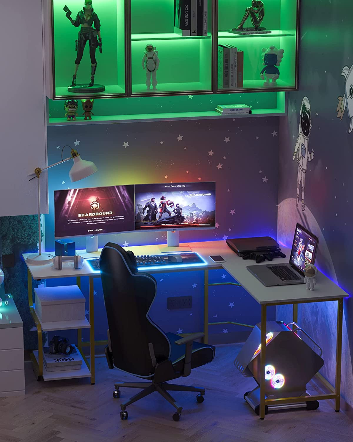 Reversible L Shaped Desk with Large Surface, 69 Inch Sturdy Corner Desk with Storage Shelves, Premium Office Computer Desk Workstation for Home Office Gaming