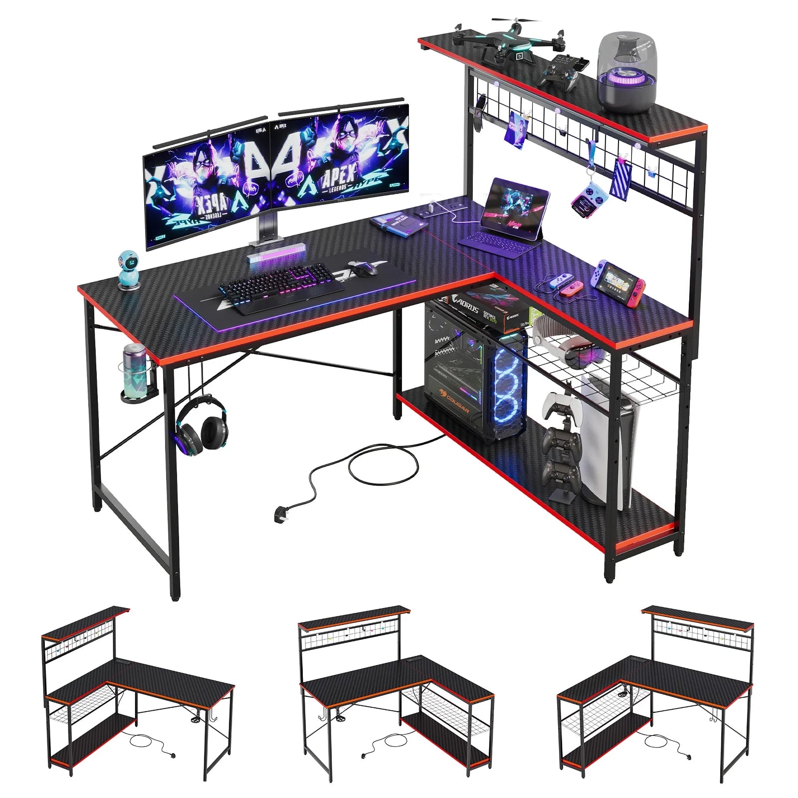 Level Up Your Gaming Setup! 🎮🖥️ Check out this sleek 51" L-Shaped Desk with Power Outlets & LED Lighting! Perfect for gamers and home office warriors! 🖤 #GamingDesk #HomeOffice #GamerEssentials