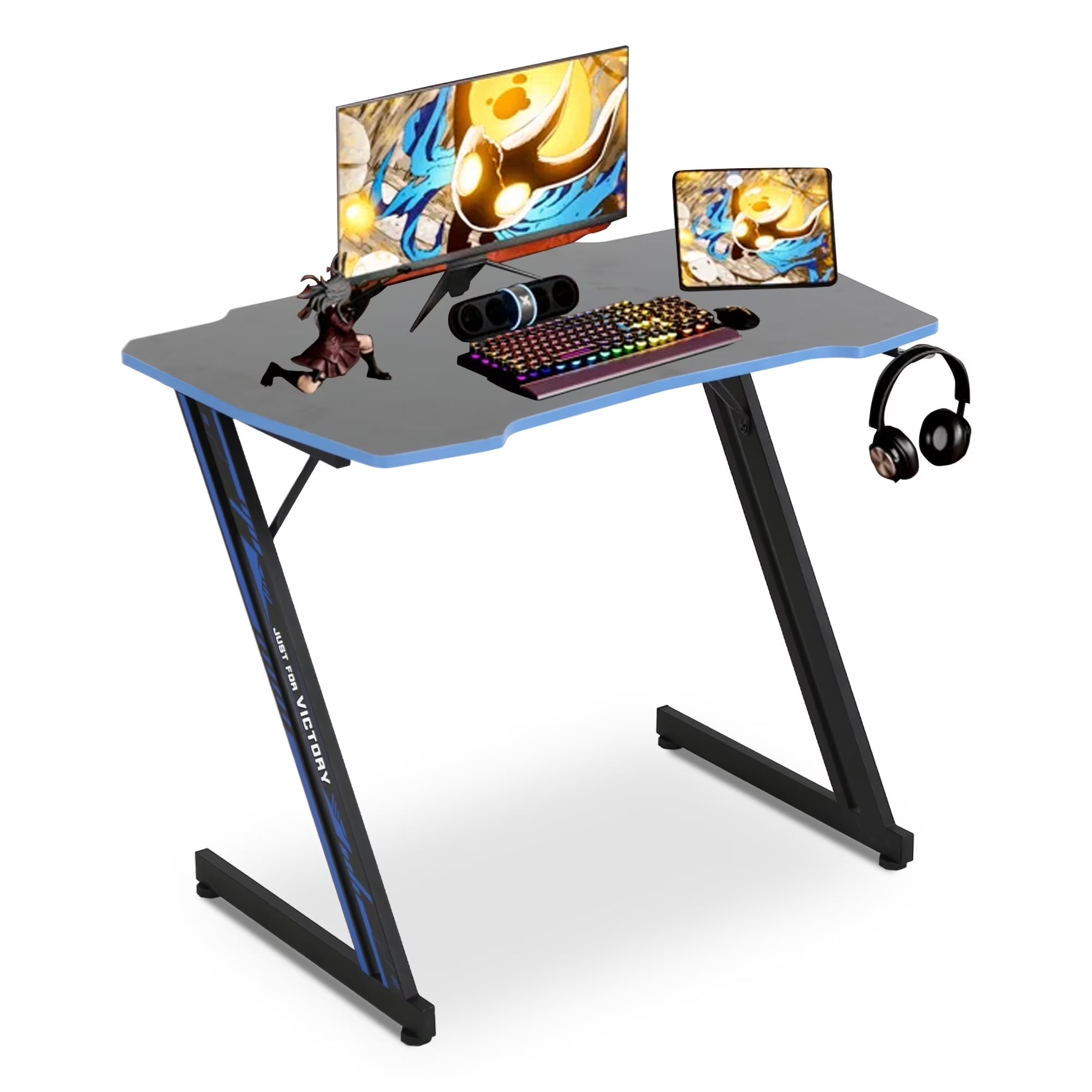 Level up your gaming setup with this cool Blue Z Shaped Desk featuring a handy headphone hook! 🎮💙 #GamingDesk #SetupGoals