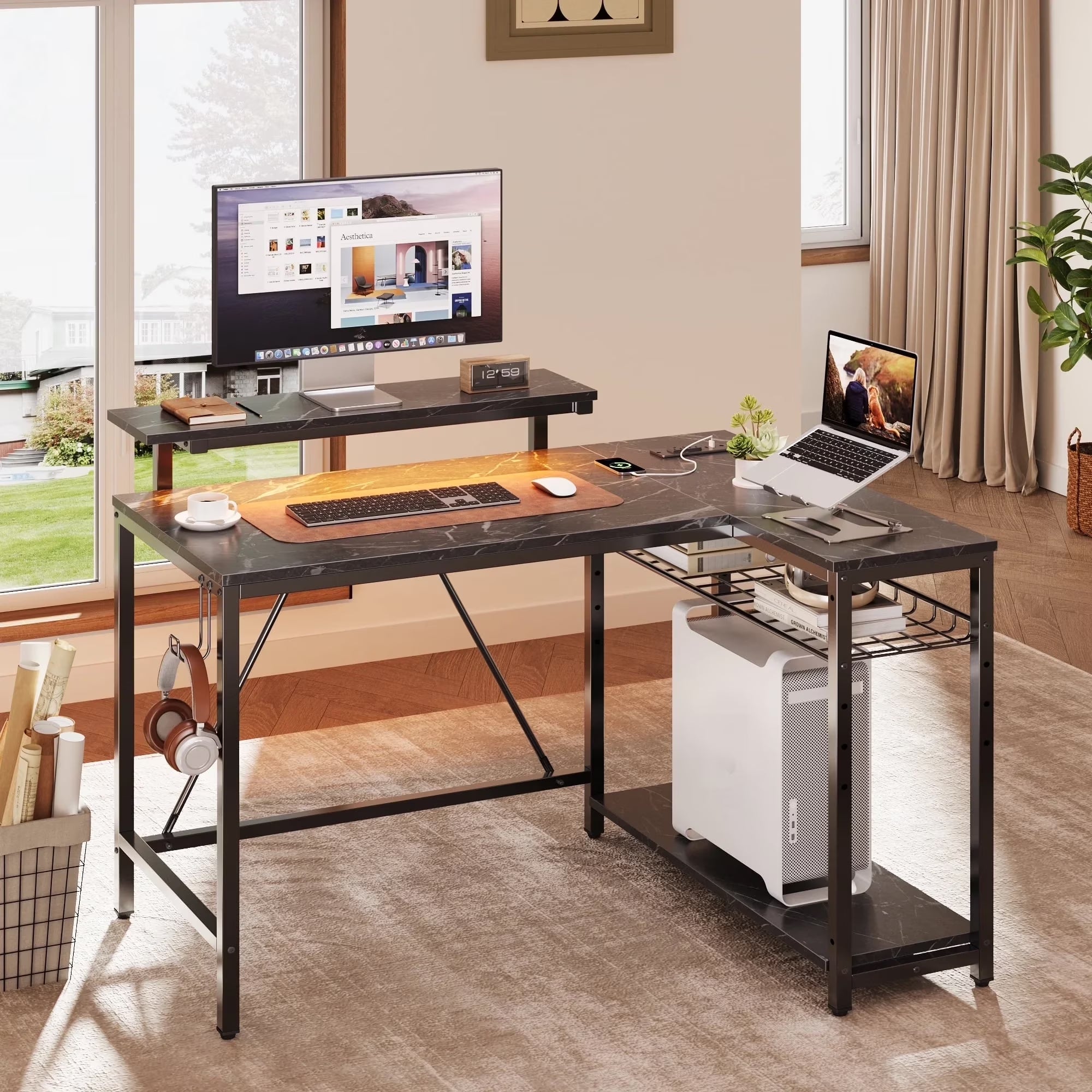 Level up your gaming setup with this sleek 42" Reversible L-Shaped Desk! 🌟 Featuring power outlets, LED lights, a monitor stand, and headset hooks, it's perfect for small spaces, bedrooms, and home offices! 🖤✨ #GamingDesk #HomeOffice #SmallSpaceLiving