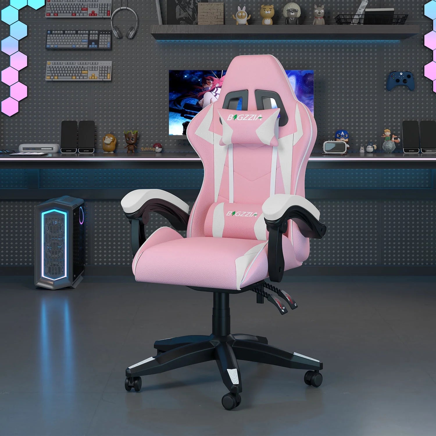 High-Back Gaming Chair Computer Racing Chair with Headrest and Lumbar Support for Back Pain, Pink