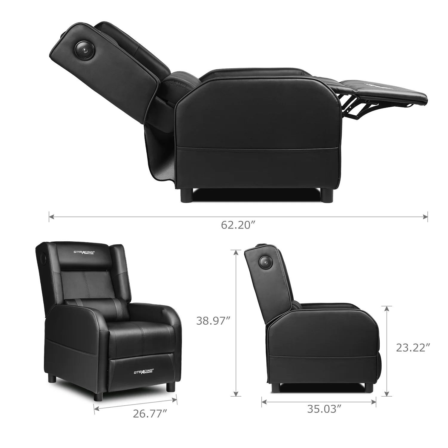 Level up your gaming experience with our sleek Black Recliner Chair! 🎮🛋️ Enjoy ultimate comfort with built-in Bluetooth speakers and a cozy footrest! #GamingChair #HomeTheater #ComfortGaming
