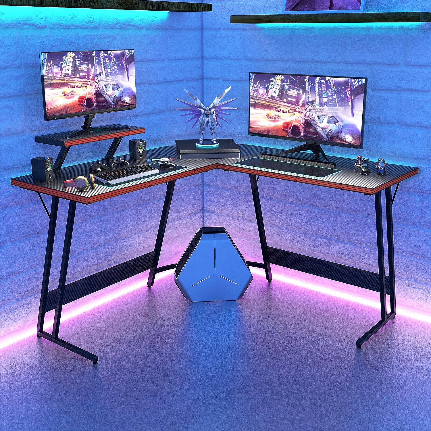 Level up your gaming setup with this sleek 51.2" L-Shaped Carbon Fiber Gaming Desk! Perfect for your corner space in stylish black! 🖤🎮 #GamingDesk #GamerSetup