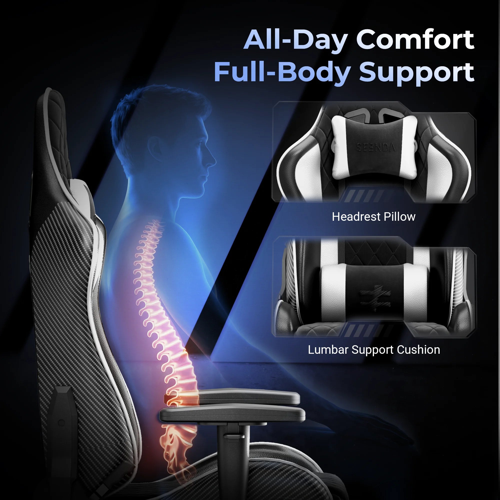 Gcpro-10 Big and Tall Gaming Chair with Footrest, High-Back Ergonomic Office Chair, Heavy Duty Reclining Computer Desk Chair with Adjustable Lumbar Support and Headrest